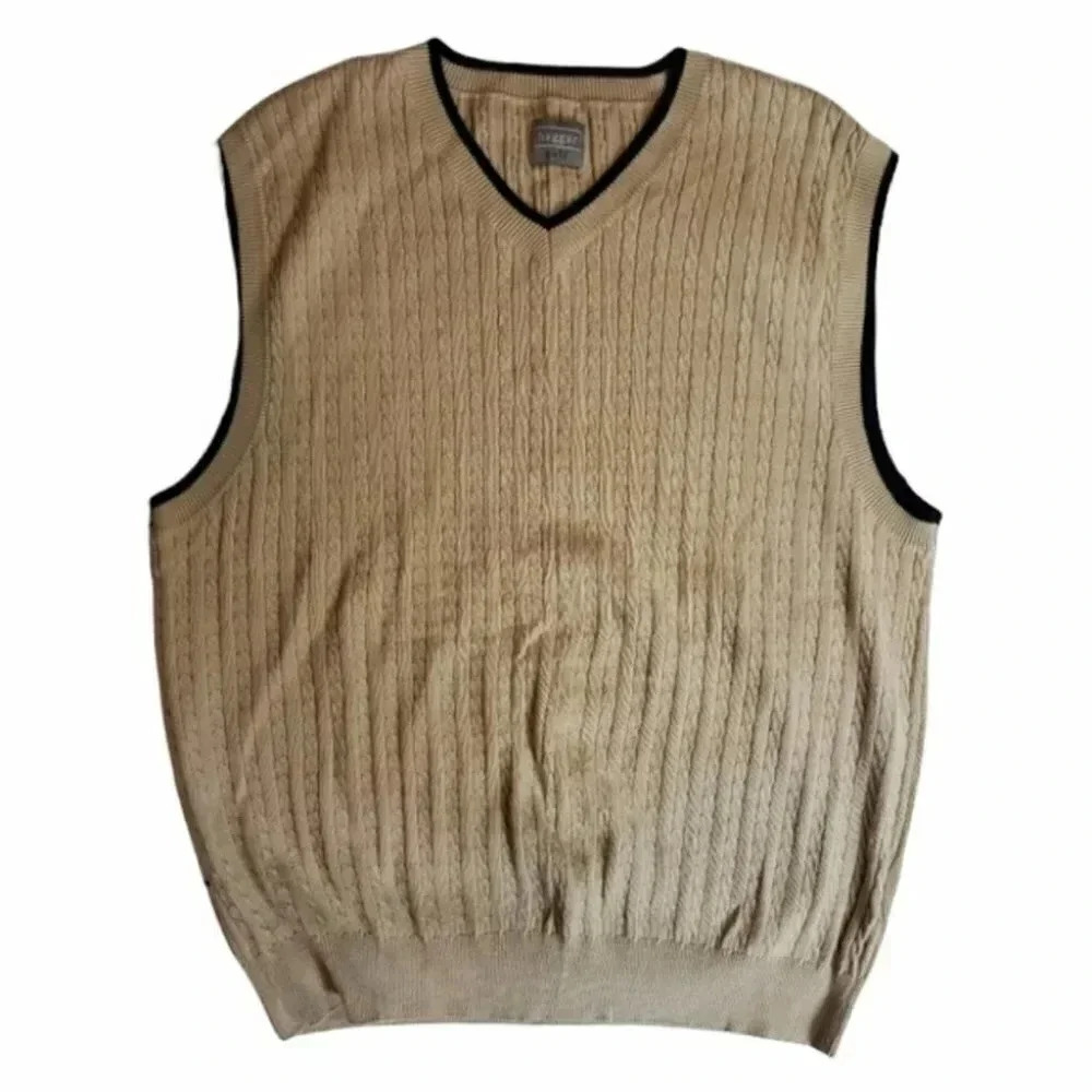 Haggar L tan/ blue trim sweater vest